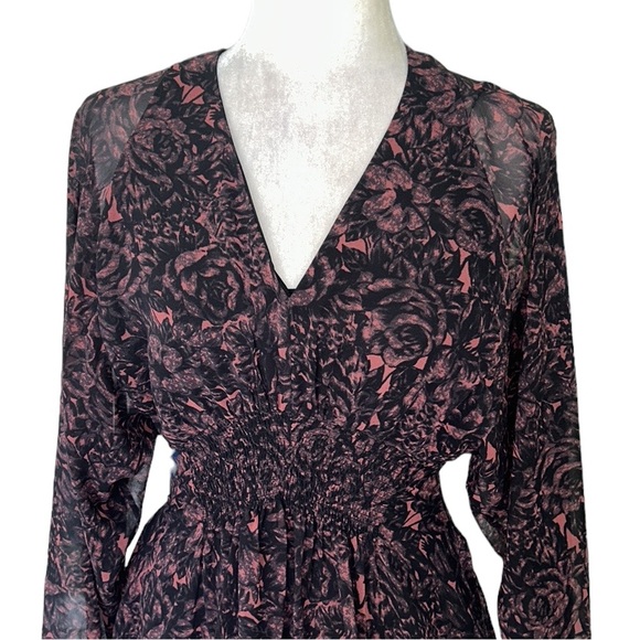 All Saints Nichola Rosey Smocked Draped Mini Dress in Berry Red - S - Picture 7 of 16